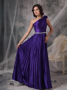 Purple Empire One Shoulder Floor-length Elastic Woven Satin Beading Prom Dress