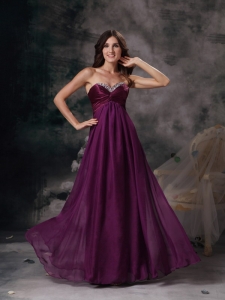 Dark Purple Empire Sweetheart Floor-length Chiffon Beading Prom Maxi Dress