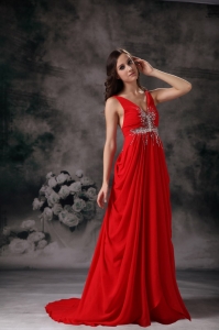 Red Column V-neck Floor-length Chiffon Beading Maxi/Evening Dresses