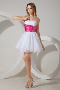 White A-line / Princess Strapless Mini-length Organza Beading Prom Homecoming Dress