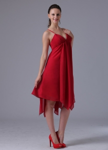 2019 Spagetti Straps Wine Red Asymmetrical Empire Bridesmaid dresses