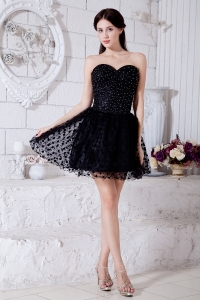 Black A-line / Princess Sweetheart Mini-length Special Fabric Beading Prom Little Black Dresses