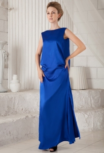Blue Column Bateau Ankle-length Elastic Woven Satin Maxi/Celebrity Dresses