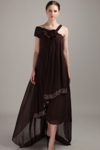 Brown Empire Asymmetrical High-low Chiffon Beading Maxi/Celebrity Dresses