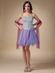 Colorful A-line Sweetheart Mini-length Leopard Fabric and Organza Prom Homecoming Dress