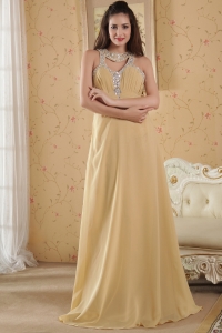 Empire High Neck Floor-length Chiffon Beading Prom/Maxi Dresses