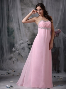 Pink Empire Strapless Brush Train Chiffon Beading Maxi/Celebrity Dresses