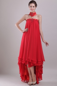 Red Empire Strapless High-low Chiffon Embroidery with Beading Maxi/Celebrity Dresses