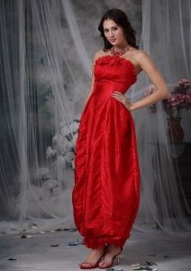 Red Column Strapless Ankle-length Organza Bow Maxi/Celebrity Dresses