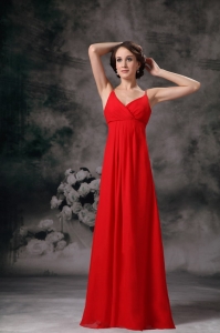 Red Empire Straps Floor-length Chiffon Maxi/Evening Dresses