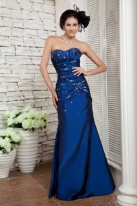 Blue Column Sweetheart Floor-length Taffeta Beading Pageant Celebrity Dress