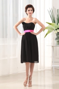 Sashes / Ribbons Empire Strapless Bridesmaid Dress Chiffon Black Tea-length