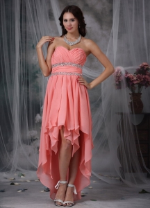 Watermelon Red Column Sweetheart High-low Chiffon Beading Prom/Maxi Dresses