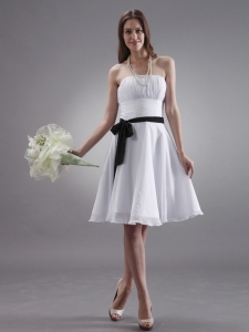 White Prom / Homecoming Dress With Black Sash Knee-length Chiffon