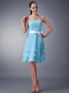 Aqua Empire Strapless Knee-length Chiffon Sash Bridesmaid dresses