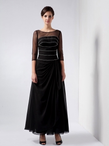 Black Column Scoop Ankle-length Chiffon Beading Mother Of The Bride Dress