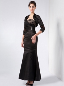 Black Column Strapless Ankle-length Taffeta Beading and Lace Mother Of The Bride Dress