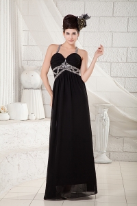 Black Empire Straps Floor-length Chiffon Beading Pageant Evening Dress