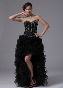 Black High-low Beaded Bodice and Ruffles For Sweet Pageant Evening Dress Sweetheart