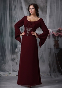 Burgundy Column / Sheath Scoop Floor-length Chiffon Beading Mother Of The Bride Dress