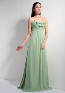 Green Empire Halter Brush Train Chiffon Ruch Bridesmaid dresses