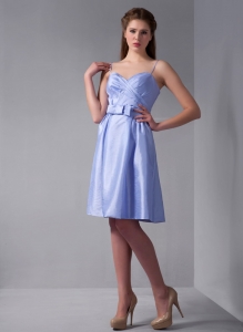 Lilac Column Straps Knee-length Taffeta Ruch Bridesmaid dresses