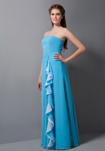 Teal Empire Strapless Floor-length Chiffon Beading Bridesmaid dresses