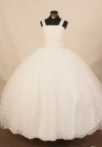 2019 Exquisite White Straps Little Girl Pageant Dress Floor-Length Beading