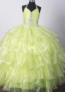 2019 Fashionable Yellow Green Little Girl Pageant Dresses With Beading and Ruffled Layers