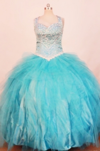 Exquisite Little Girl Pageant Dresses Ball Gown Strap Floor-Length Aqua Blue