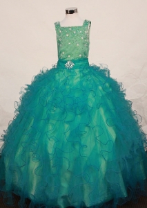 Lovely Green Ruffles Little Girl Pageant Dress Square Floor-Length In 2019