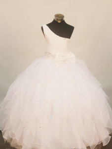 Lovely One Shoulder Little Girl Pageant Dress Floor-Length Beading White In 2019