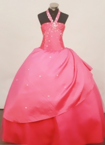 Stylish Halter Coral Red 2019 Little Girl Pageant Dress Floor-Length Taffeta