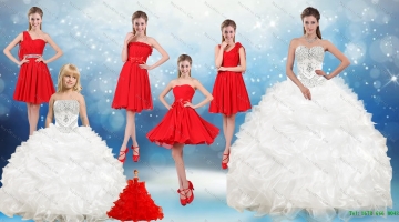 2021 Ruffles and Beading White Sweet 16 Dresses and Red Short Dama Dresses and Ruffles White Little Girl Dress
