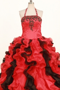 Fashionable Ruffles Little Girl Pageant Dresses Ball Gown Halter Red In 2019