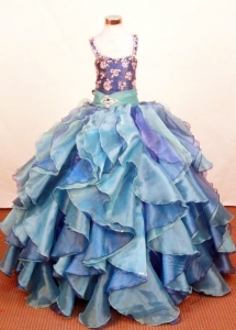 Elegant Ruffled Layeres Little Girl Pageant DressesSquare Neck Organza Floor-Length Ball Gown