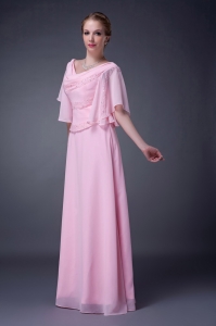 Pink Empire V-neck Floor-length Chiffon Beading Mother Of The Bride Dress