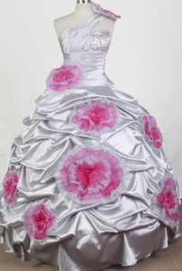 Popular Beading Hand Made Flowers Ball Gown One Shoulder Floor-length Little Girl Pageant Dress