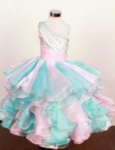 Pretty Little Girl Pageant Dresses One Shoulder Neck Floor-Length Beading Ball Gown In 2019