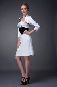 White Column Strapless Mini-length Satin Belt Mother Of The Bride Dress
