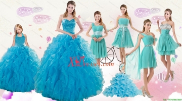 2021 Cheap Teal Sweetheart Quinceanera Dress and Ruching and Beading Short Prom Dresses and Halter Top Ruffles Little Girl Dress