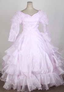 Baby Pink 2019 Popular Flower Girl Pageant Dress With Long Sleeves Embroidery and Ruffled Layers Decorate