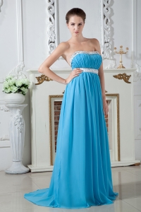 Empire Strapless Brush Train Chiffon Ruch and Beading Bridesmaid dresses