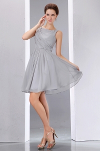 Grey Bateau Knee-length Chiffon Ruch Bridesmaid dresses