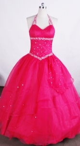 Simple A-line Halter Neckline Floor-length Flower Girl Pageant Dress With Beaded Decorate