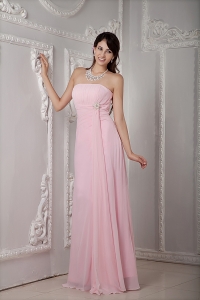 Baby Pink Empire Strapless Floor-length Chiffon Beading Bridesmaid dresses