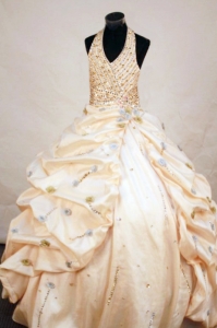Gorgeous Taffeta Ball gown Halter Champagne Floor-length Beading Little Girl Pageant Dresses