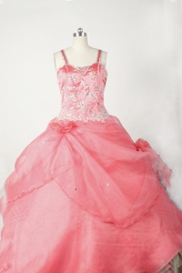Little Girl Pageant Dresses With Beading Hand Made Flowers and Coral Red