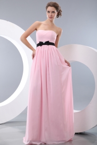 Pink Empire Strapless Brush Train Chiffon Belt Bridesmaid dresses