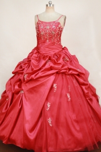 Red Little Girl Pageant Dresses With Appliques Pick-ups and Straps